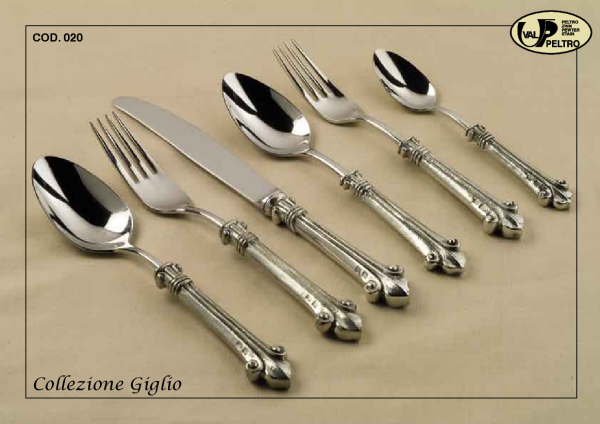Fleur-de-Lis flatware, Giglio Italian pewter flatware by Valpeltro