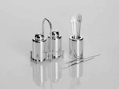 Table Accessories, salt and pepper cruet set in Sterling Silver and Silverplate by Robbe & Berking 