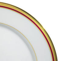 Vincennes fine white china with gold reiefs with red inset by J. Seignolles