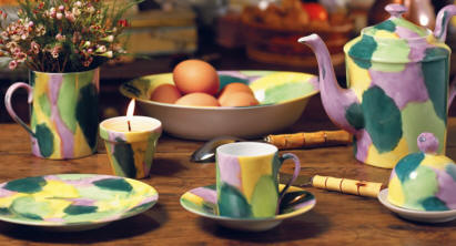 colorful dinnerware, cocktail in green by jammet Seignolles