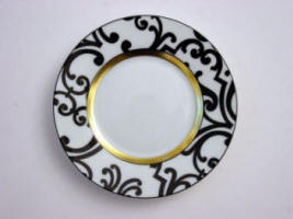 Taormina blue and white dinnerware with gold or platinum inner rims by Jammet Seignolles of Limoges
