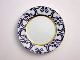 Taormina blue and white dinnerware with mat gold or platinum highlights by Jammet Seignolles of Limoges