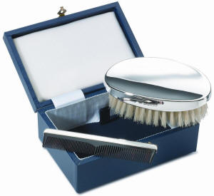 Sterling silver gifts, mens brush and comb set, hallmarked sterling silver by Broadway of England